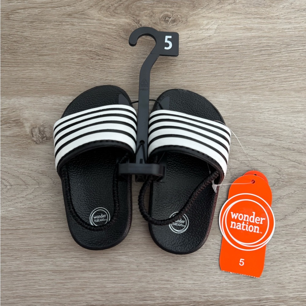 Wonder Nation Toddler Slide Sandals Black White Size 5 Baby 12–18M NWT